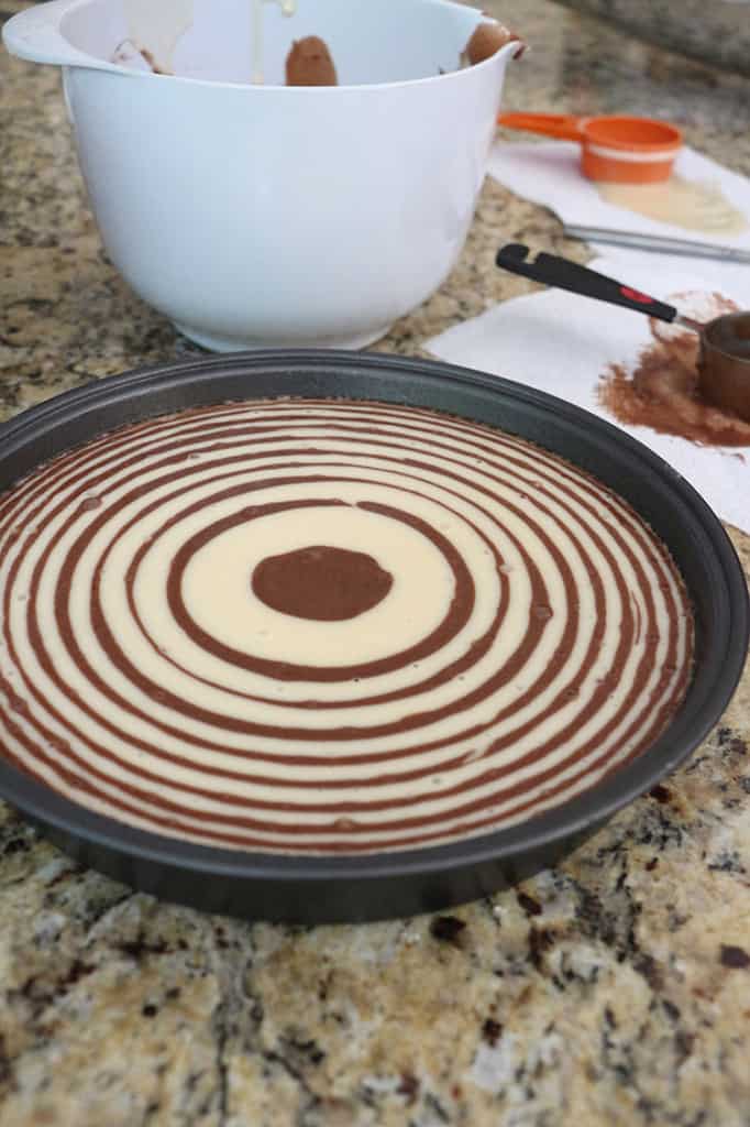 Zebra Cake with White Chocolate Buttercream and Strawberries