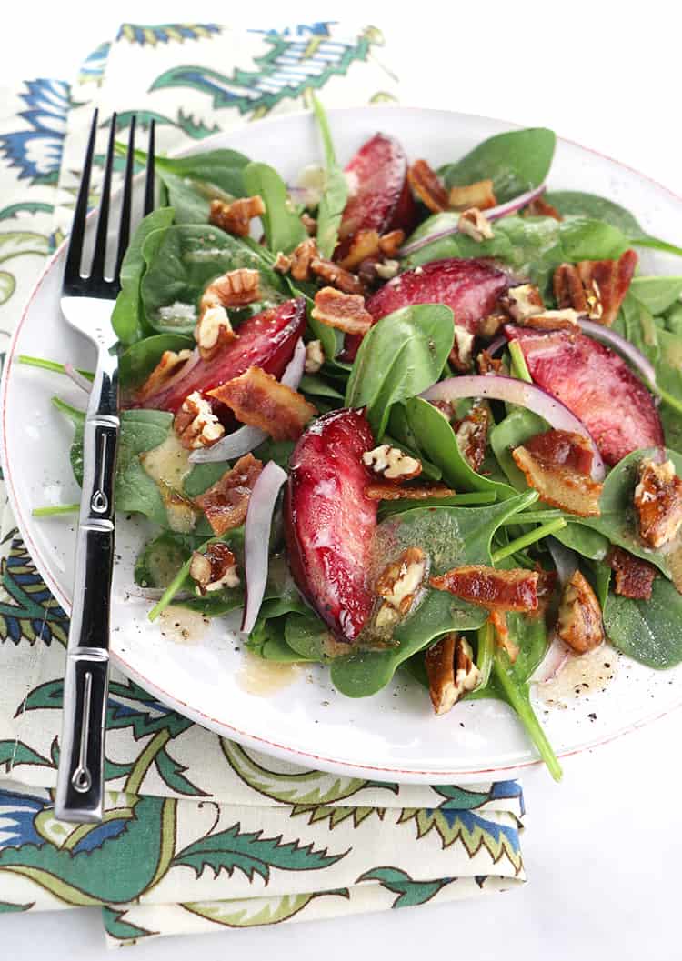Roasted Plum Spinach Salad with Candied Pecans_2