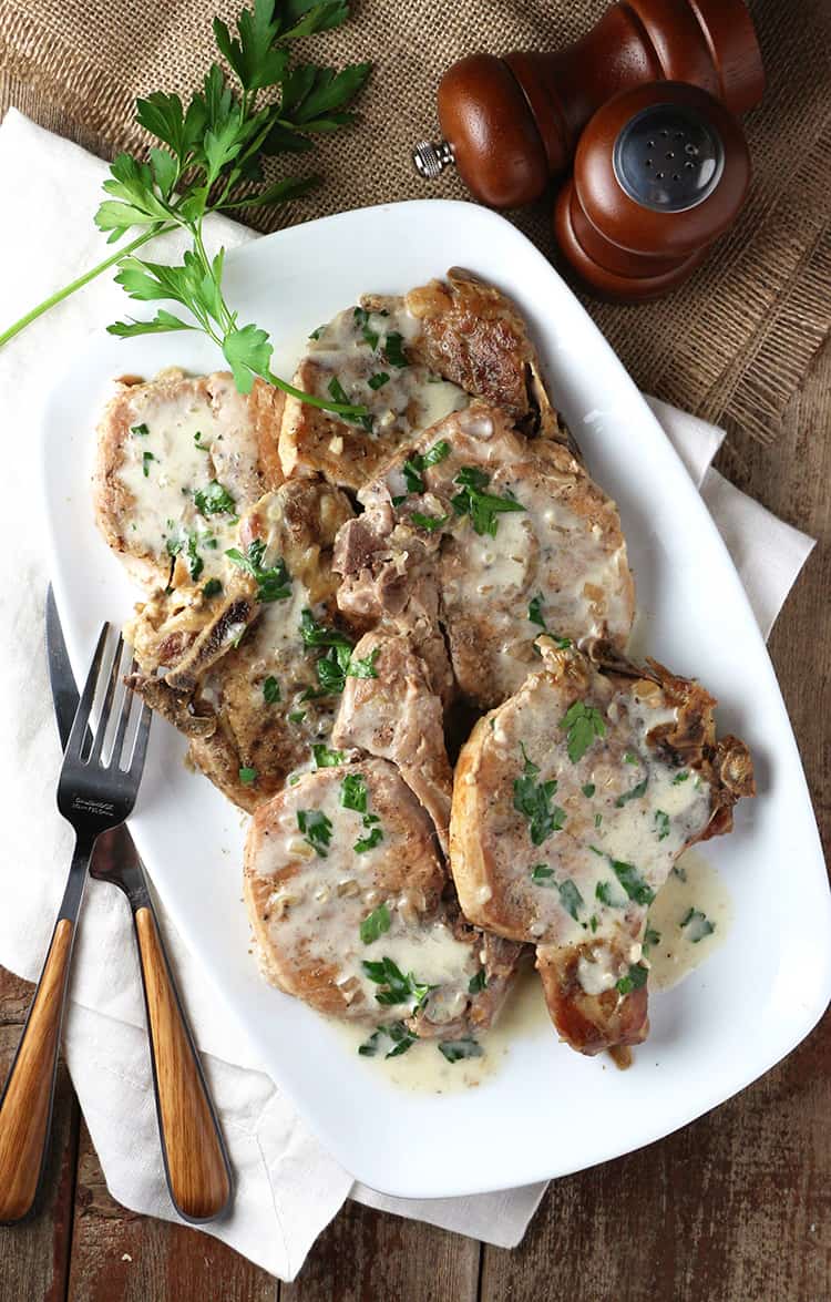 Slow Cooker Pork Chops with Brandy Herb Cream Sauce