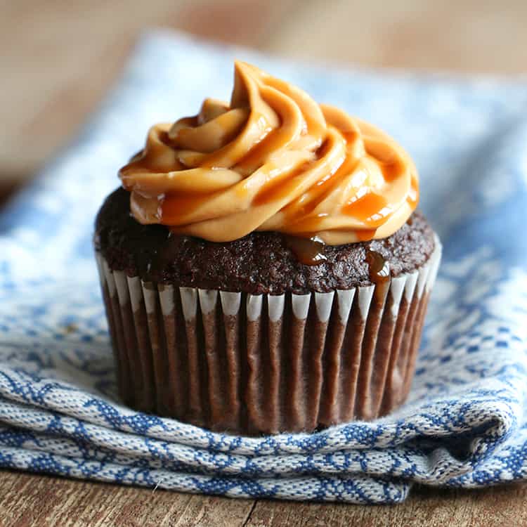 Chocolate Peanut Butter Cupcakes with Dulce de Leche Frosting_sq
