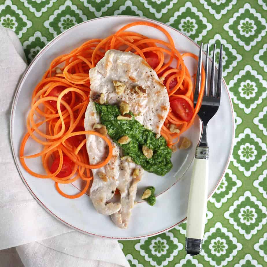 Grilled Turkey Scallopini with Kale Walnut Pesto Eat In Eat Out