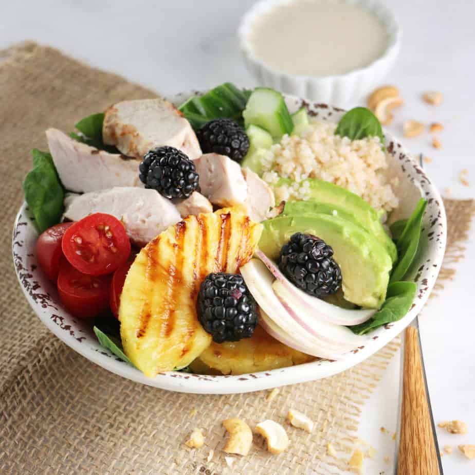 Grilled Turkey Grain Bowl with Cashew Lemon Dressing Eat In Eat Out